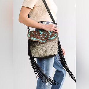 Myra Fringed Leather Crossbody Bag (real fur & leather)